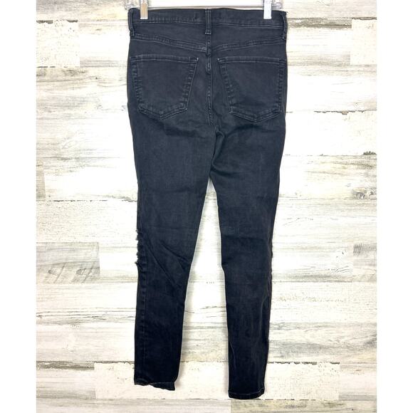 Free People Women’s 27 Black Washed Distressed Skinny Zip Denim Jeans Boho - Picture 2 of 6